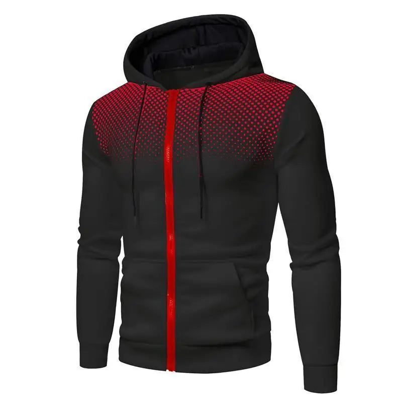 New Autumn Men's Zip Print Hoodie, Casual Solid Hooded Sweatshirt with Long Sleeves, Streetwear Hooody Coat for Male