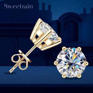 0.5-2ct Moissanite Diamond Stud Earrings 18K Yellow Gold Plated 925 Silver Wedding Earring for Women Men Luxury Jewelry with GRA