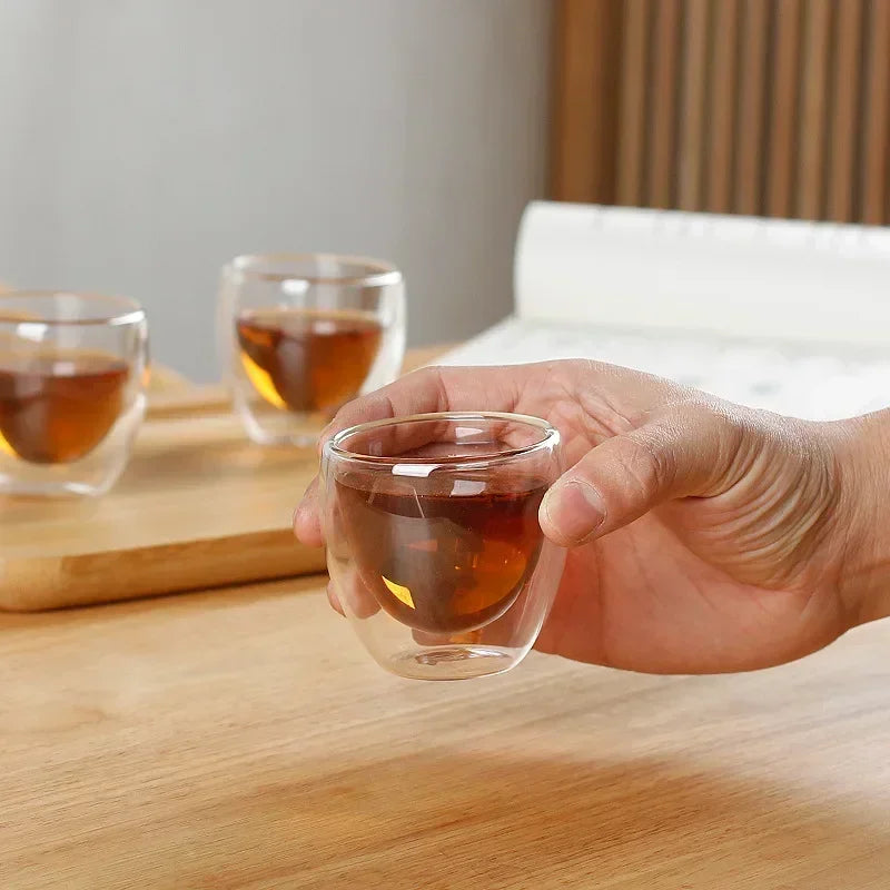 80ML/150ML 2-18PCS Double Wall Glass Kung Fu Tea Cup Transparent Coffee Milk Water Mug High Borosilicate Glass Drinkware Tea Set