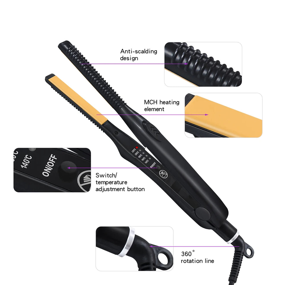 2 In 1 Hair Straightener and Curler Mini Flat Iron Straightening Styling Tools Ceramic Hair Crimper Corrugation Curling Iron