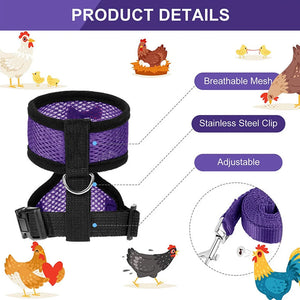 Adjustable Chicken Harness Duck Vest Hen Belt Pet Harness Matching Collars Bow Leads Mesh Breathable Poultry Supplies Leash