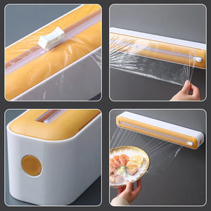 2 In 1 Food Film Dispenser Magnetic Wrap Dispenser With Cutter Storage Box Aluminum Foil Stretch Film Cutter Kitchen Accessories