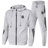 Fashion Tracksuit Men Suit Autumn New Zipper Cardigan Jacket+Sweatpants Stripe Running Fitness Basketball Jogging 2 Piece Set