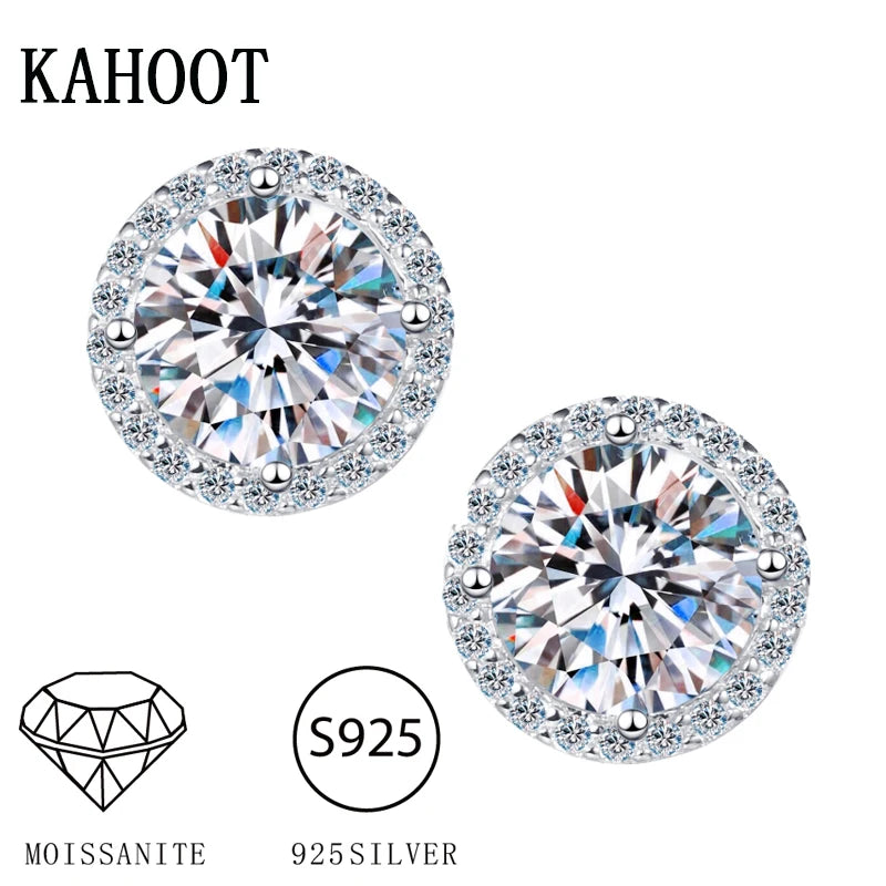 925 Sterling Silver 1 Carat Moissanite Round Earrings Engagement Wedding Daily Work Party Travel Luxurious Gift For Women