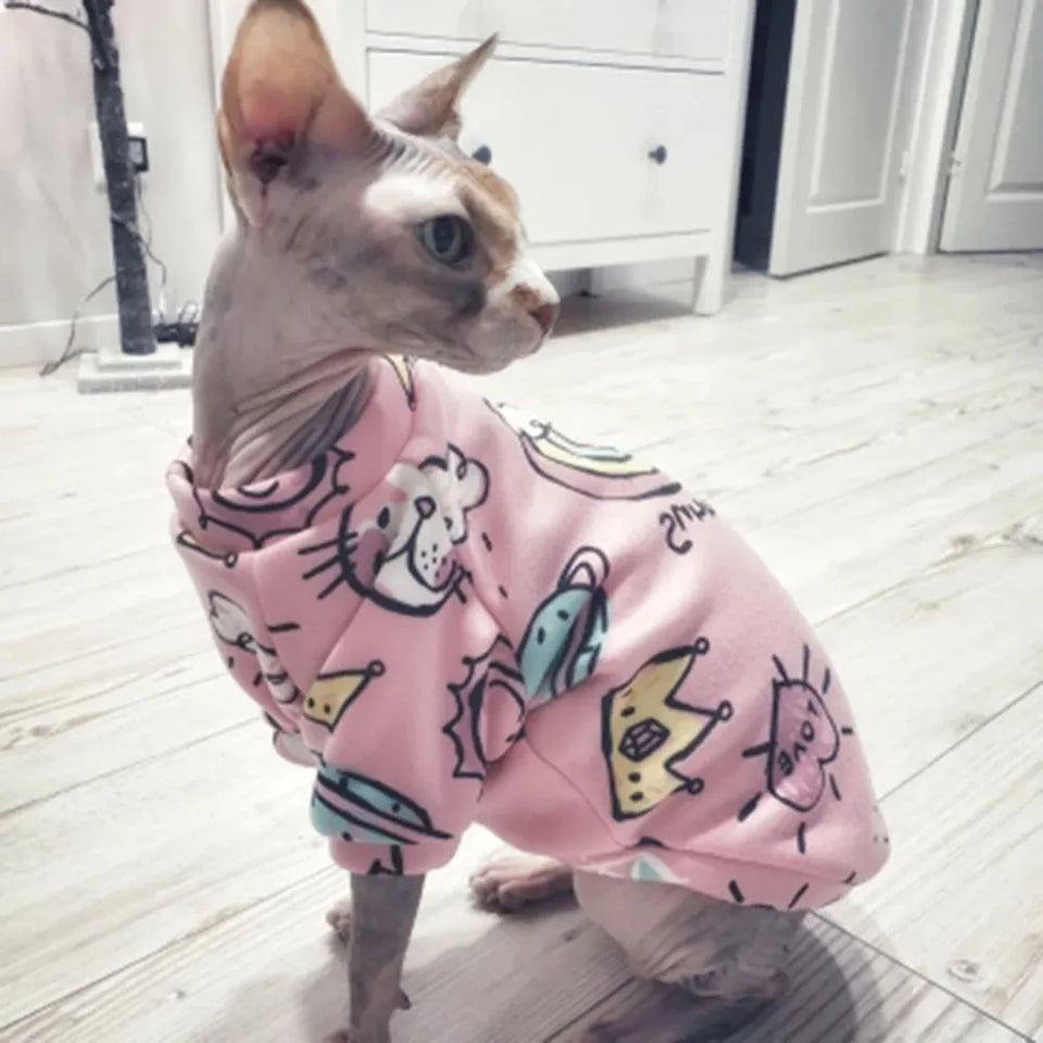 Winter Sphynx Cat Clothes Warm Fleece Cat Hoodie Coat for Puppy Pet Clothing Cute Small Dogs Apparel Hairless Cat Shirt Sweater