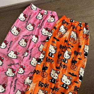 Anime Sanrio Hello Kitty Y2k Sanrio Pajamas Pants  Women Pjs  Halloween Household Dress Kawaii Woolen  Cartoon Casual Home Pants