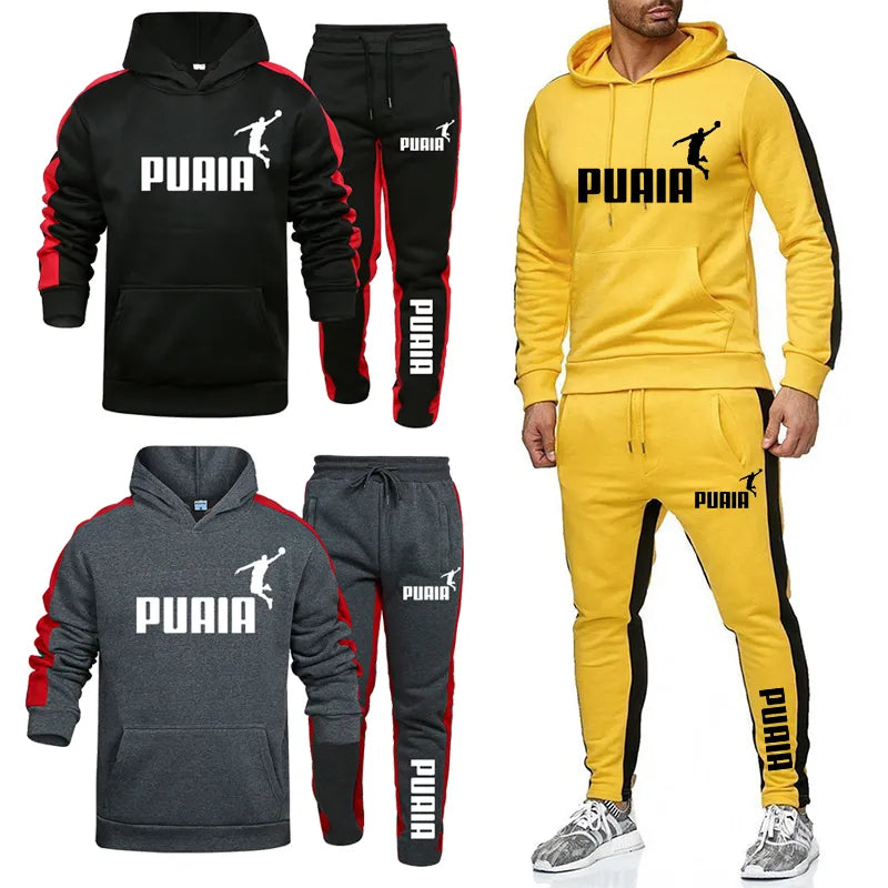 Men Tracksuit Printing Sweatshirts Outfit Two Piece Set Sportwear Hoodies Drawstring Sweatpants Sports Suits Male Casual Clothes