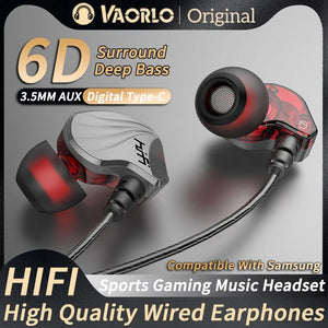 3.5MM AUX/Type-C Digital Chip 6D HIFI Heavy Bass Headset With Mic Music Sports Gaming In-Ear Wired Earphones For Samsung Android