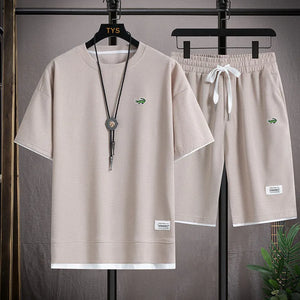 2023 Summer Men's Two Piece Set Linen Fabric Casual T-Shirt and  Mens Sports Suit Fashion Short Sleeve Tracksuit