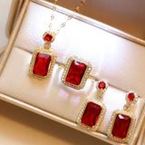 4PCS Sets Exquisite Quadrate Rhinestone Necklace Earrings Ring Jewelry Set Charm Ladies Jewelry Fashion Bridal Gifts