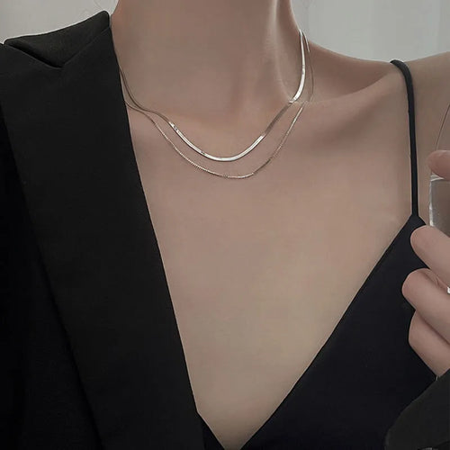 925 Sterling Silver Double-Layer Necklaces for Women Snake Bone Clavicle Chain Fashion Jewelry Holidays Gift Gold Color