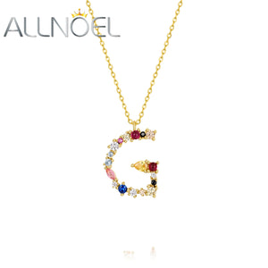 ALLNOEL 26 Alphabet Pendant Necklace Women 925 Sterling Silver Rainbow Colorful Crystal Initial Letter M K W F Gold Fine Jewelry