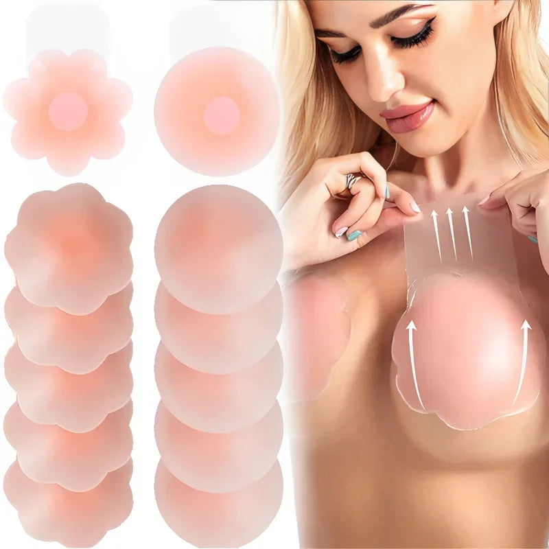 2pcs Silicone Women Nipple Cover Lift Up Bra Sticker Adhesive Invisible Bra Breast Pasty Women Chest Petals Reusable Strapless Bras