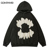 Vintage Mens Hoodie Sweatshirt Y2K Grunge Hip Hop Ripped Embroidery Teeth Patch Hooded Streetwear Harajuku Punk Gothic Pullover