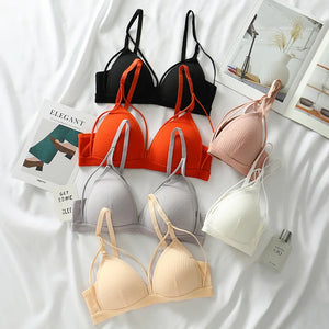 Sexy Women Bra Wire Free Brassiere Push Up Lingerie French Triangle Cup Bra Underwear Thread Top Female Intimates Bralette